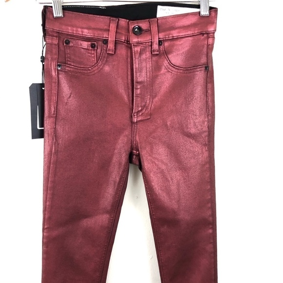 Rag & Bone High Rise Ankle Burgundy Jeans 25 - Picture 4 of 8